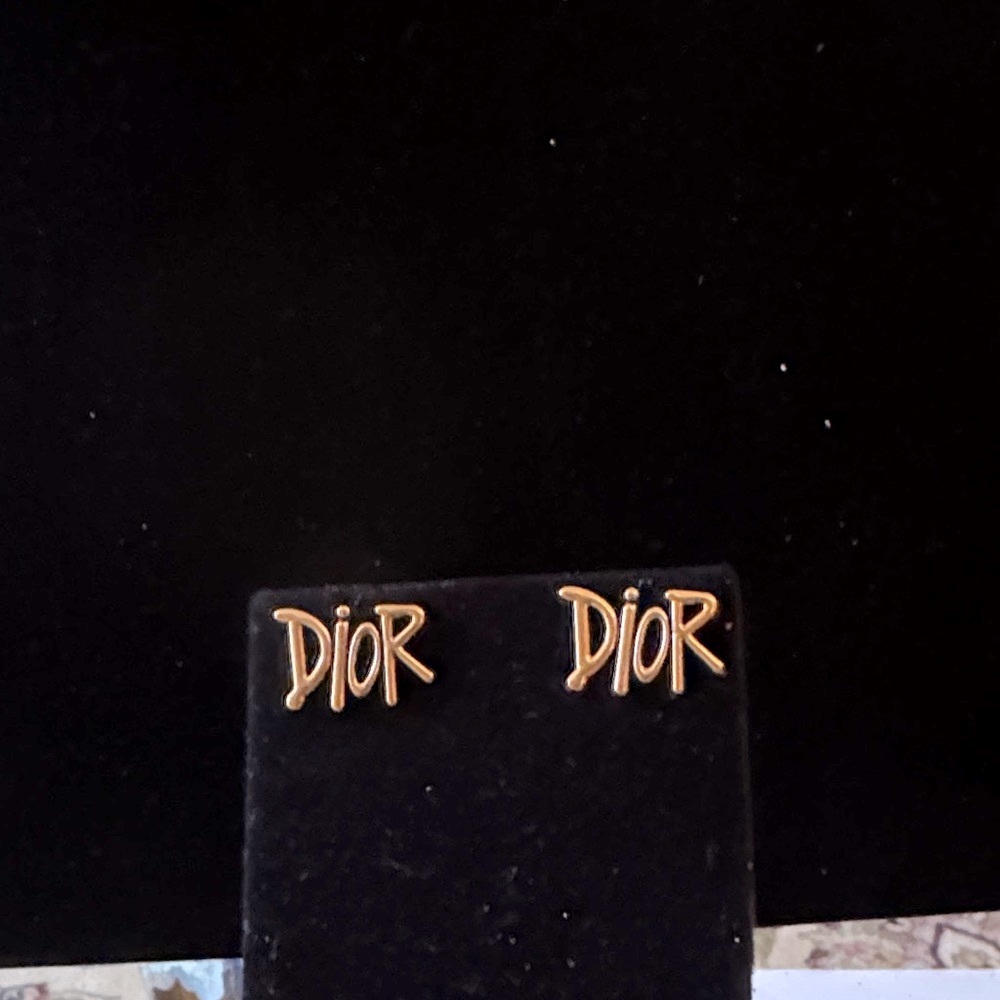 Dior Gold Logo Stud Earrings